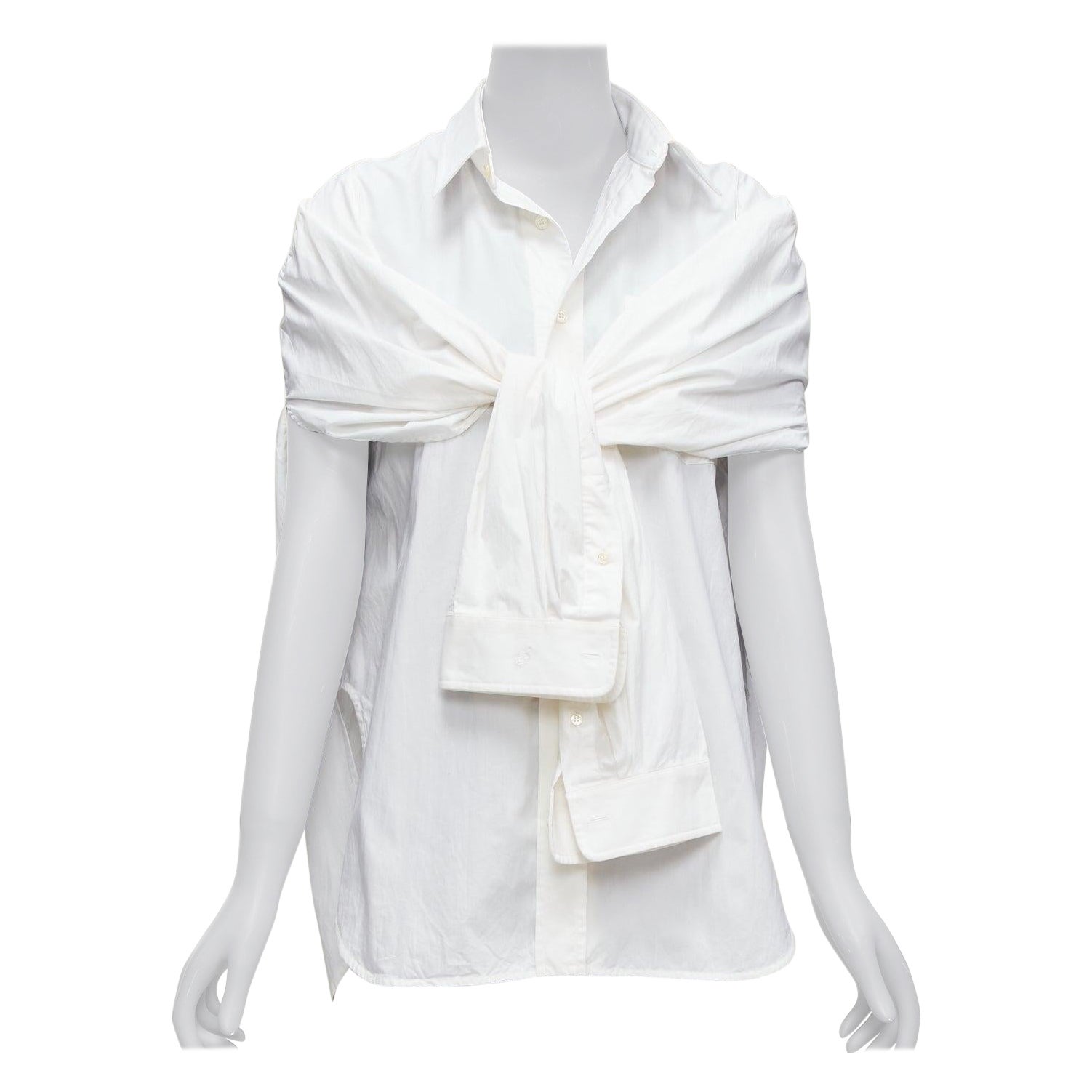 BALENCIAGA 2016 white cotton tie shoulder cape sleeves hi low shirt FR34 XS For Sale