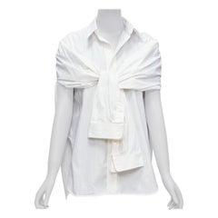 BALENCIAGA 2016 Weißes Baumwollkleid mit Krawatte und Schulterkappenärmeln und hi low Shirt FR34 XS