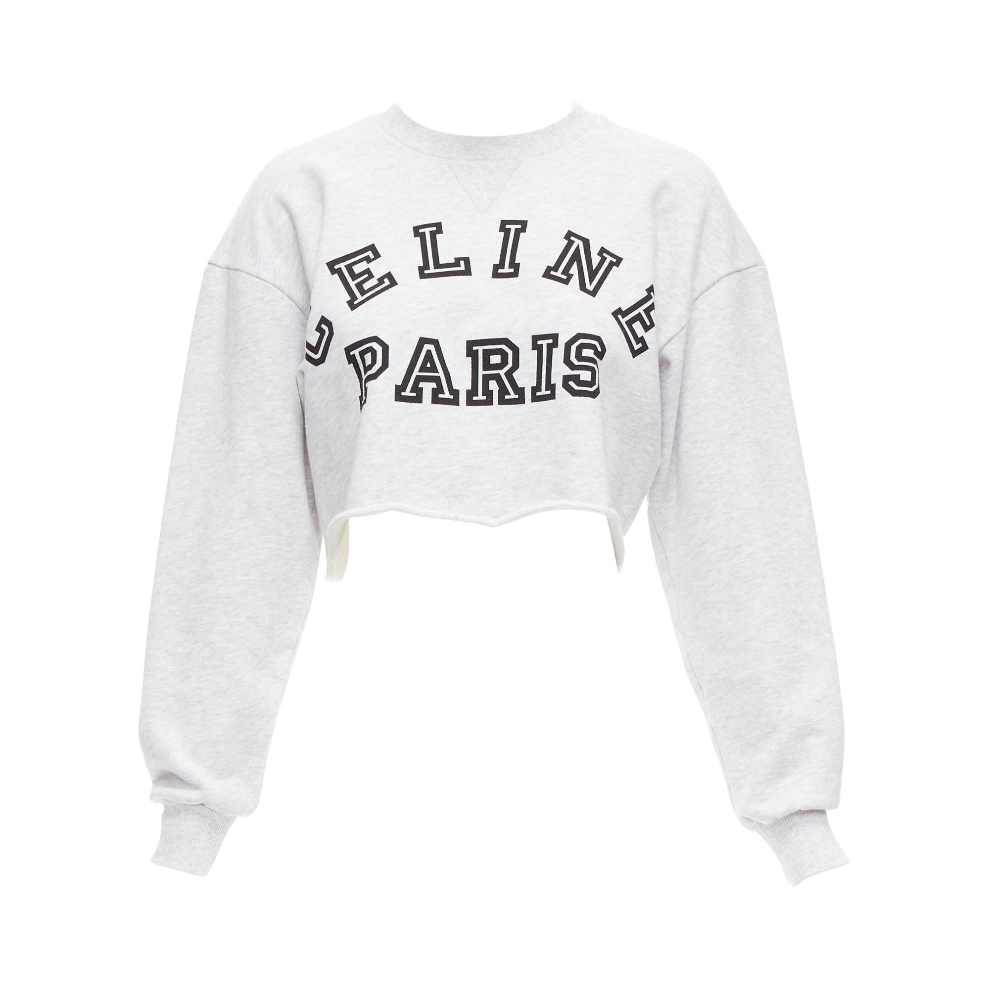 CELINE Laufsteg-Pullovershirt/Crop Top aus grauer Baumwolle mit Logo-Schliffausschnitt XS im Angebot