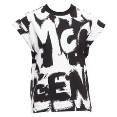 Alexander McQueen 2021 - Top boxy en coton graffiti noir et blanc IT36 XXS