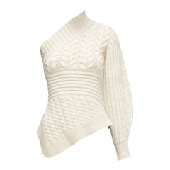 Burberry 100% cashmere, maglione monospalla in maglia a cavi misti color crema XS