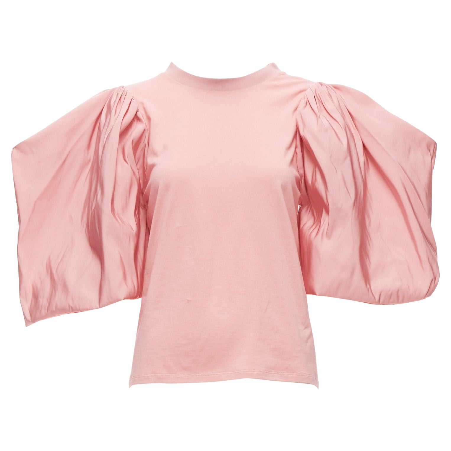 ALEXANDER MCQUEEN rose pink dramatic puff sleeve cotton tshirt IT38 XS For Sale