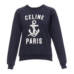 Used CELINE Anchor navy cotton cashmere logo print crew long sleeve sweatshirt XS