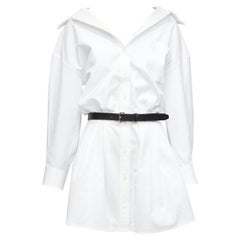 ALEXANDER WANG Weißes, nudefarbenes, tropfenförmiges Hemdkleid mit schwarzem Gürtel aus Baumwolle mit Gürtel US0 XS