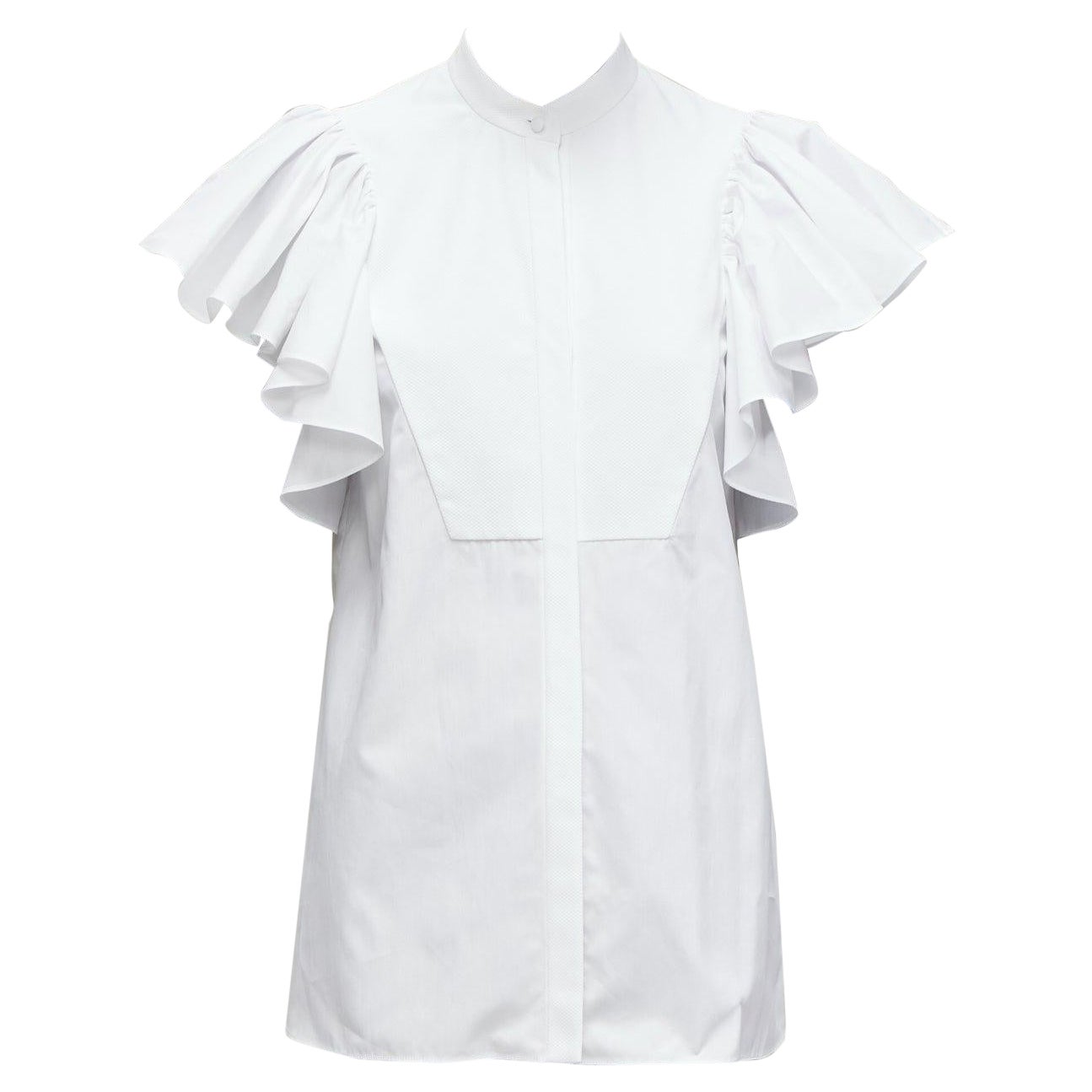 ALEXANDER MCQUEEN white cotton frill sleeve mandarin neck tunic shirt IT38 XS For Sale