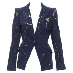 ALEXANDER MCQUEEN 2010 Runway navy paint splattered fitted blazer jacket IT42 M