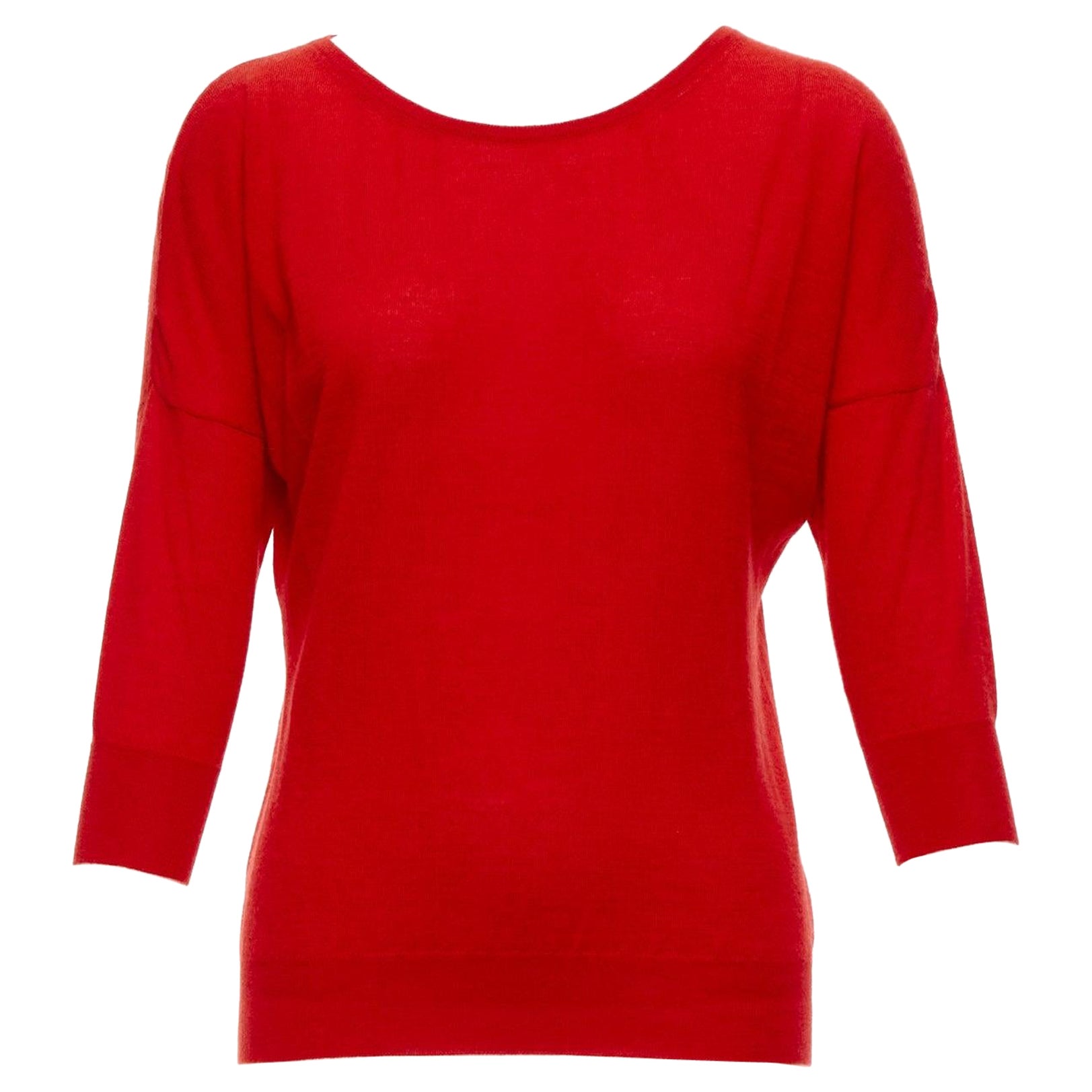 ALEXANDER MCQUEEN 100% cashmere red drop sleeve wide neck sweater top XS For Sale