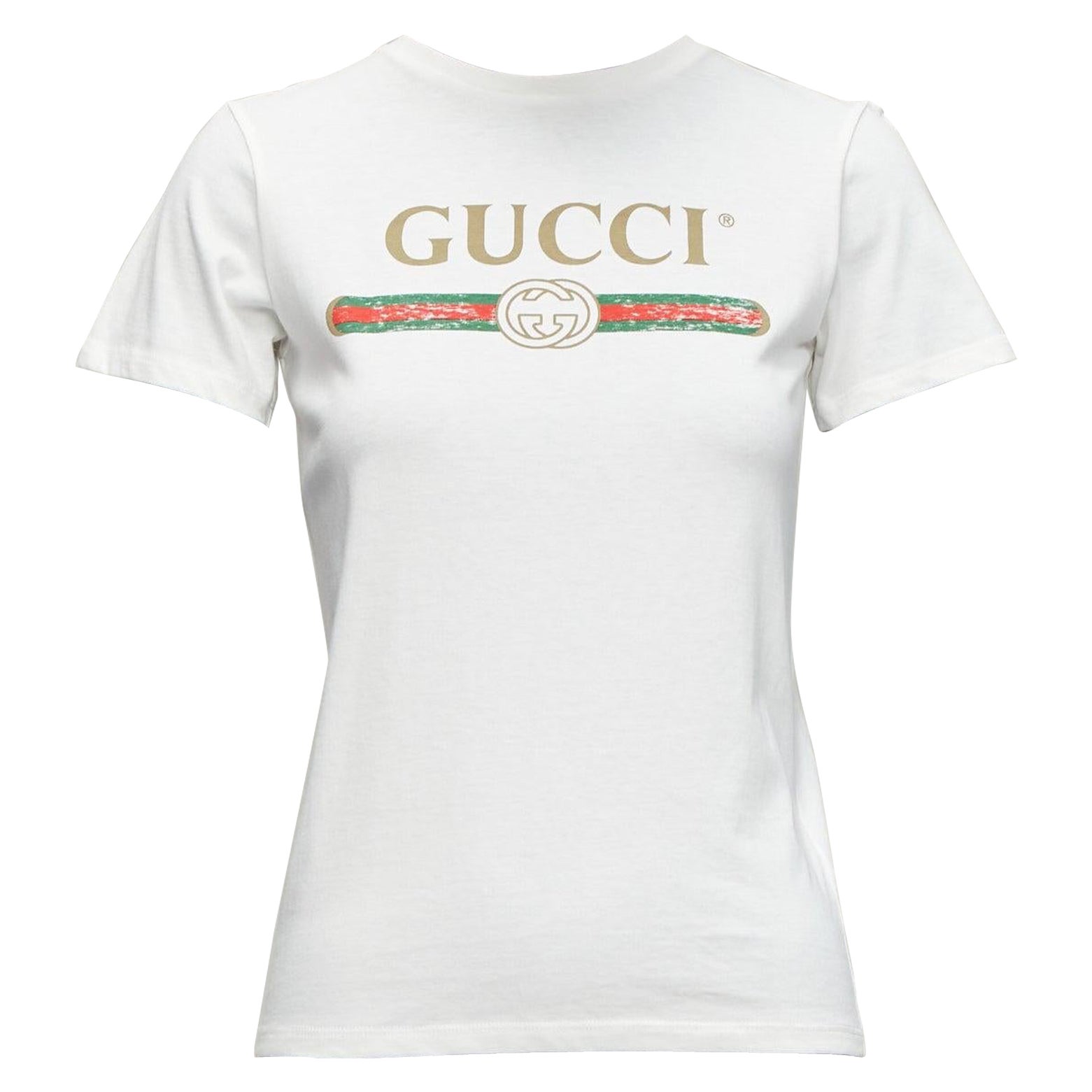 GUCCI Kids gewaschenes Vintage Logo-Webdruck-Baby tshirt mit kurzen Ärmeln 10Y XS im Angebot