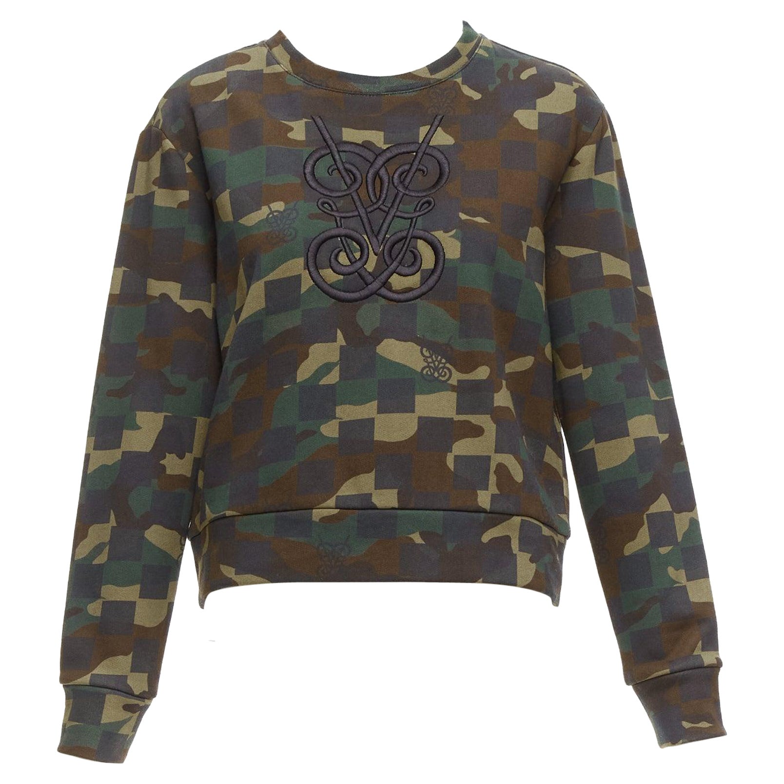 GIAMBATTISTA VALLI green graphic camouflage logo embroidery crew sweatshirt XS For Sale