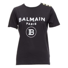 BALMAIN Schwarz-Weißes Tshirt mit BALMAIN-Logo und goldenen Militär-Knöpfen FR34 XXS