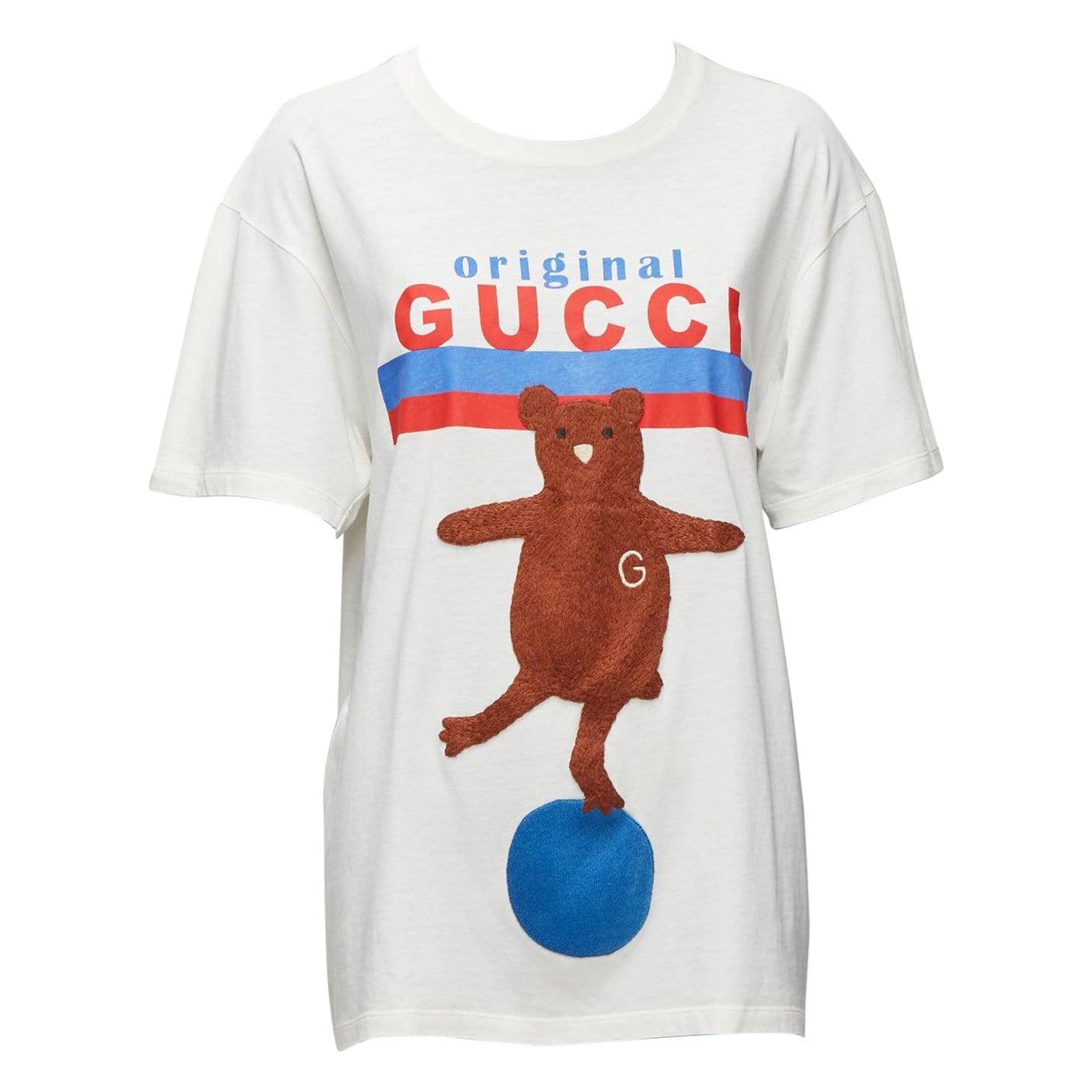 GUCCI T-shirt court surdimensionné à col rond et imprimé logo ours balancier S en vente