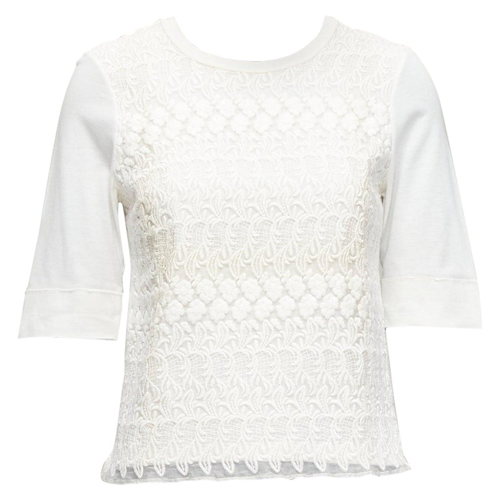 GIAMBATTISTA VALLI white cotton blend lace overlay front tshirt IT38 XS For Sale