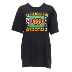 GUCCI Schwarzes langes entspanntes Vintage GG Box Logo Baumwoll-Tshirt XXS