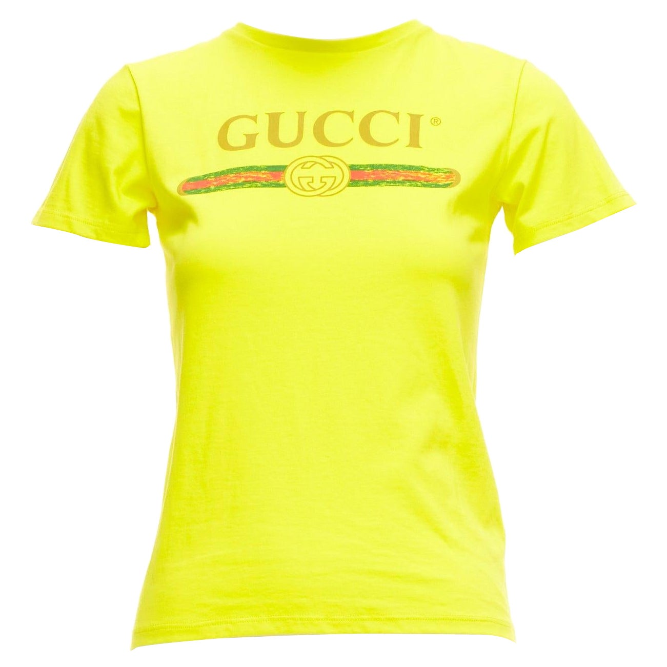 GUCCI KIDS bright yellow vintage logo crew neck tshirt 10Y XS For Sale