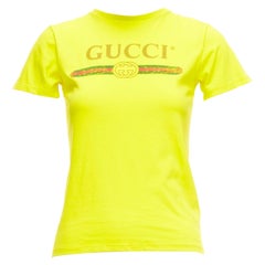 GUCCI KIDS bright yellow vintage logo crew neck tshirt 10Y XS