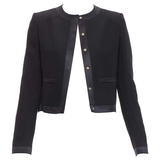 GIVENCHY black wool silk trim high low hem minimal classic jacket FR38 ...