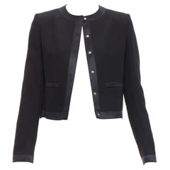 GIVENCHY black wool silk trim high low hem minimal classic jacket FR38 M