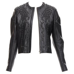 GIVENCHY black sheepskin clear crystal studded cropped leather jacket FR38 M