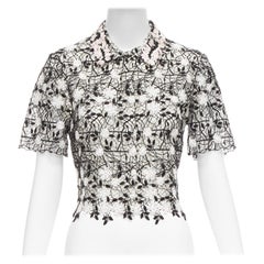 GIAMBATTISTA VALLI black cotton blend lace pink applique cropped shirt IT38 XS