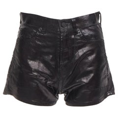 SAINT LAURENT 2020 black coated cotton high waisted wide leg shorts 26"