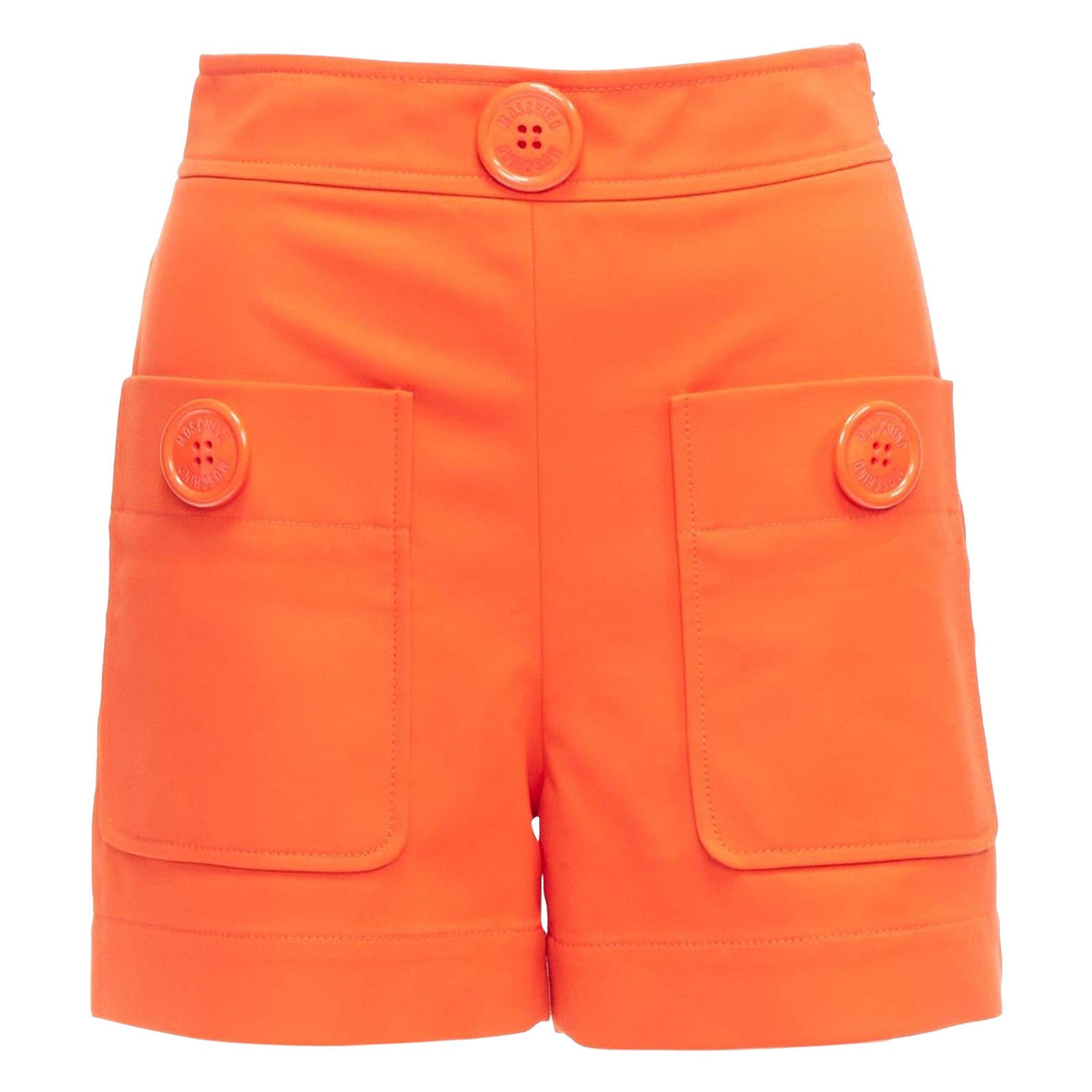 MOSCHINO leuchtend orangefarbene übergroße Knöpfe in Übergröße mit hoher Taille und weitem Bein IT38 XS im Angebot