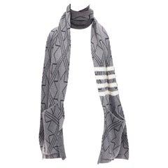 THOM BROWNE grey black graphic star 4 bar stripes pocketed long scarf