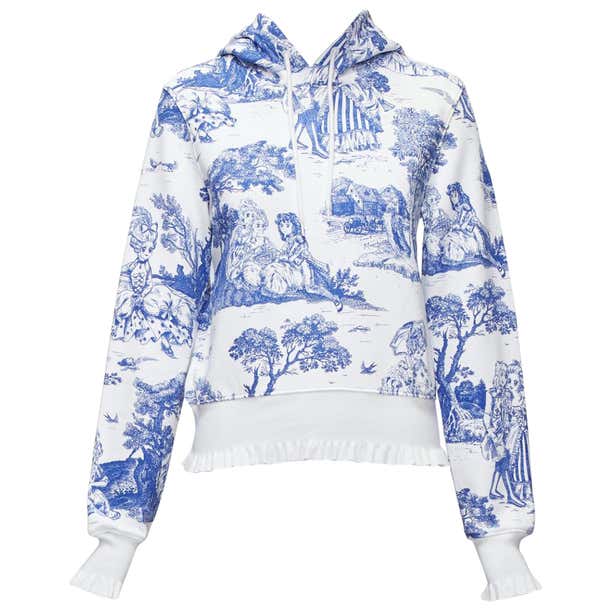 MOSCHINO Anime Toile De Jouy blue white frill trim hoodie sweater IT36 ...