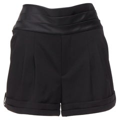 SAINT LAURENT 2019 black virgin wool cumberband high waist shorts FR36 S