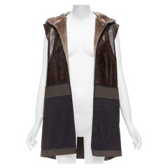 MARNI Nerz Gilet Reversible Brown Colorblocked textured fur hooded vest IT40 S