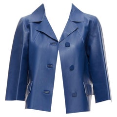 MARNI 2013 blue lambskin leather shoulder darts pocketed cropped jacket IT36 XXS