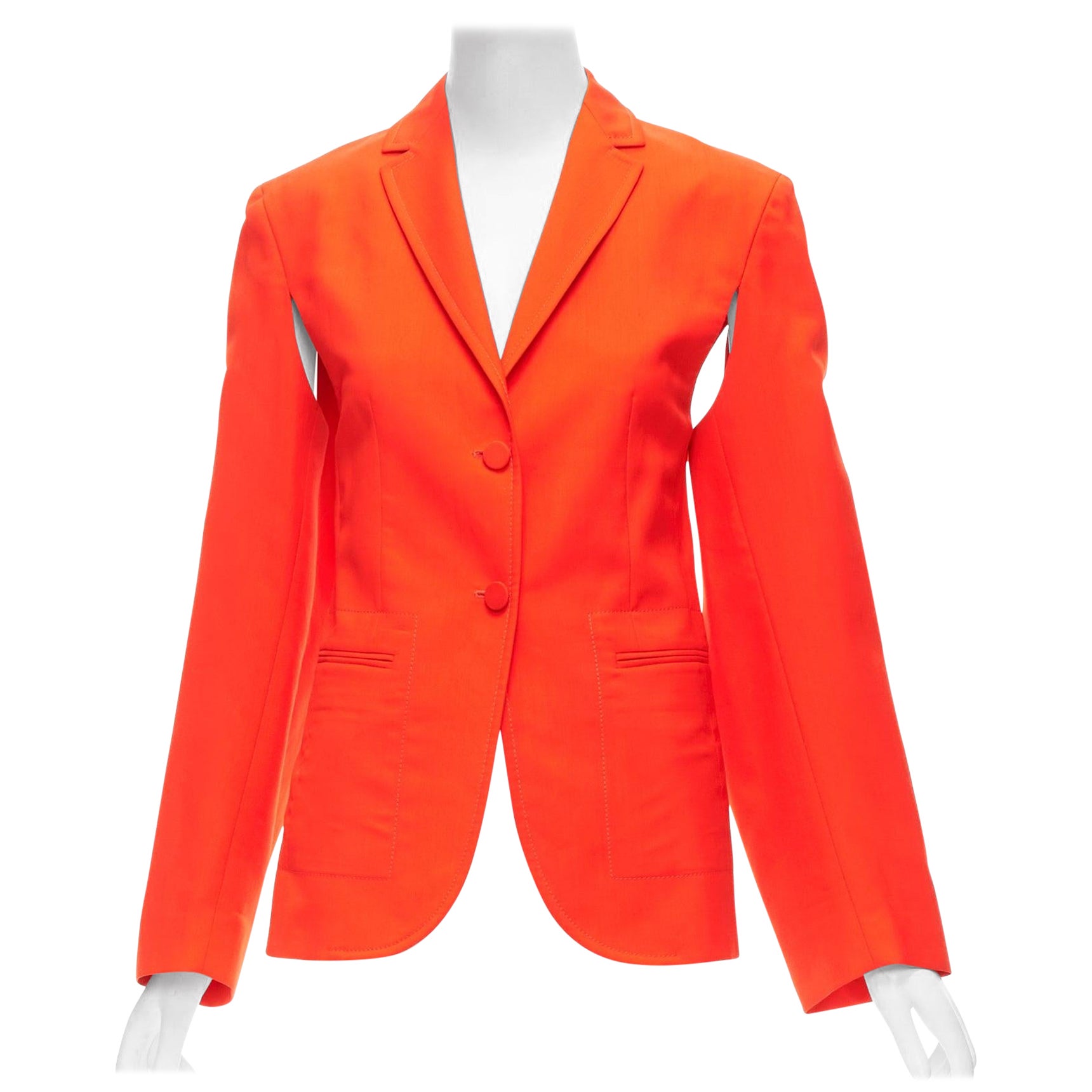 PORTS 1961 neon orange wool silk underarm cut out asymmetric blazer FR36 S For Sale