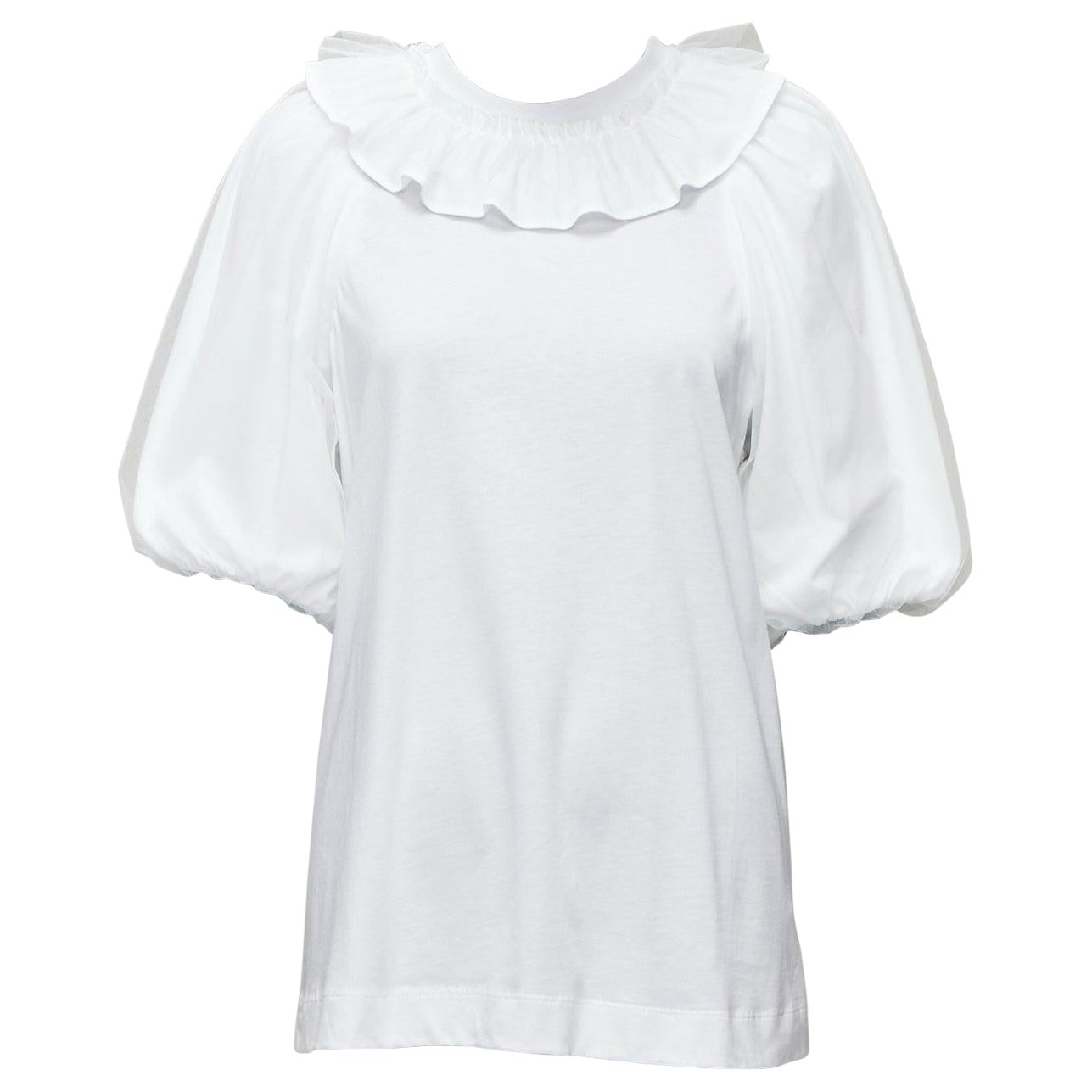 SIMONE ROCHA white cotton ruffle collar puff tulle sleeve long tshirt XS For Sale