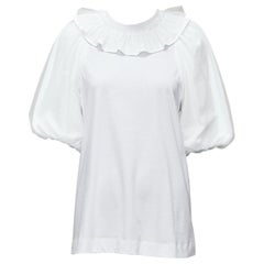 SIMONE ROCHA white cotton ruffle collar puff tulle sleeve long tshirt XS