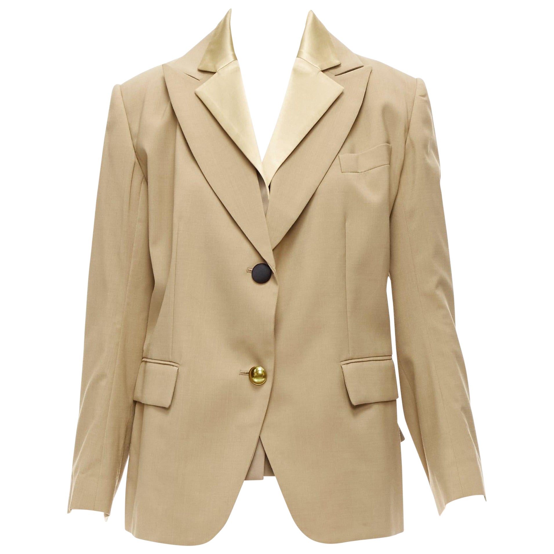 SACAI 2020 beige double collar mixed buttons deconstructed back blazer JP1 S For Sale
