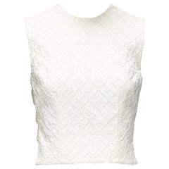 SIMONE ROCHA cremefarbenes, geblümtes Jacquard-Baumwollmischgewebe, ärmelloses Crop-Top UK6 XS