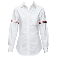THOM BROWNE white cotton stripe grosgrain arm band dress shirt IT38 XS