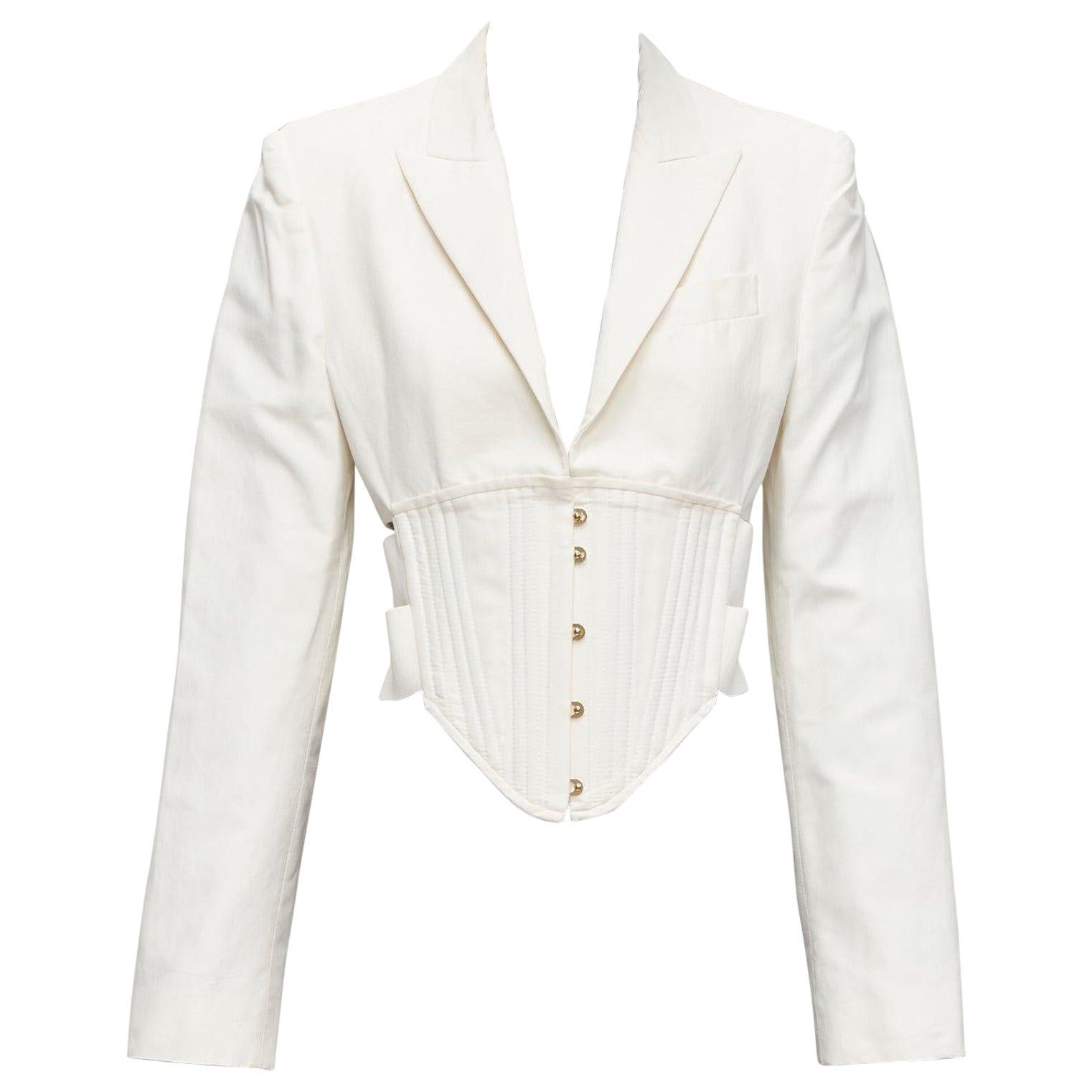 STELLA MCCARTNEY cream boned corset cropped cut out blazer jacket IT40 S For Sale