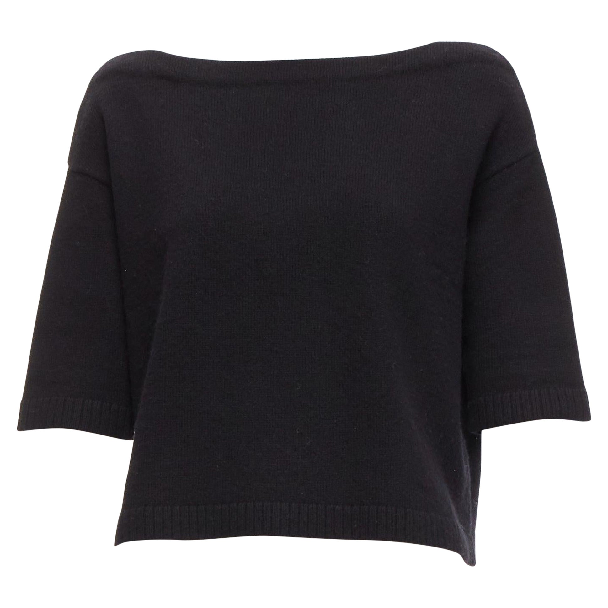 VALENTINO 100% cashmere black bateau neck crop sweater top XS For Sale