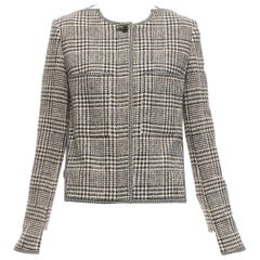 THOM BROWNE grey wool herringbone tweed slit neck classic jacket JP3 L