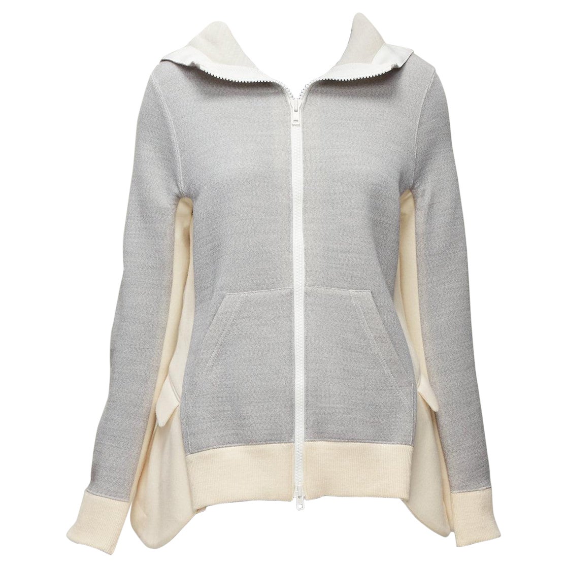 SACAI 2014 grey cream hybrid reconstructed flared back hoodie JP3 L For Sale