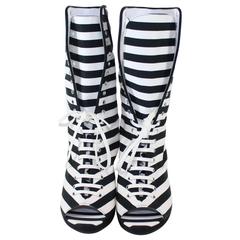 Chanel Lace-Up Black/White Wedges 2