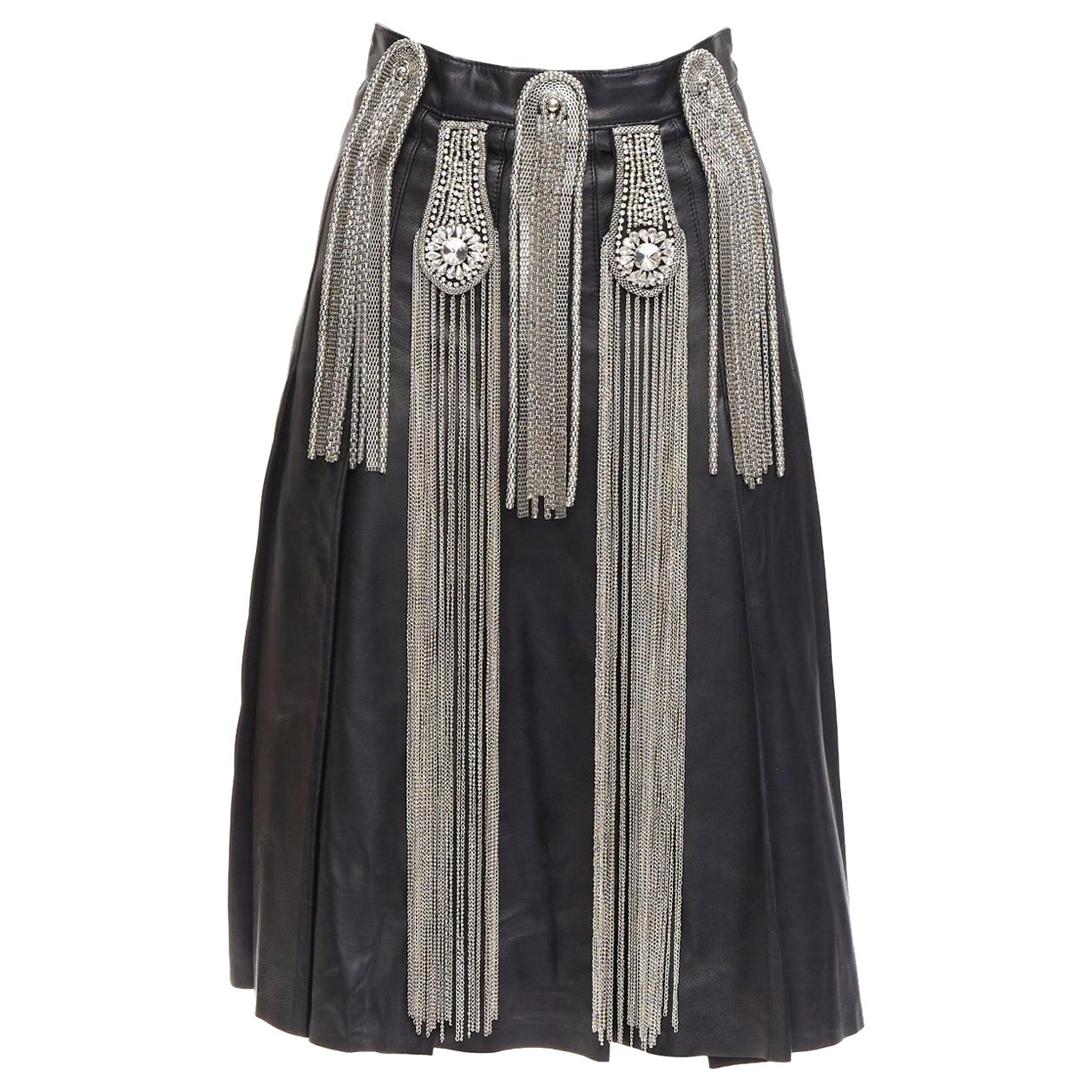 CHRISTOPHER KANE Runway lambskin leather silver chain embellished skirt IT40 S For Sale