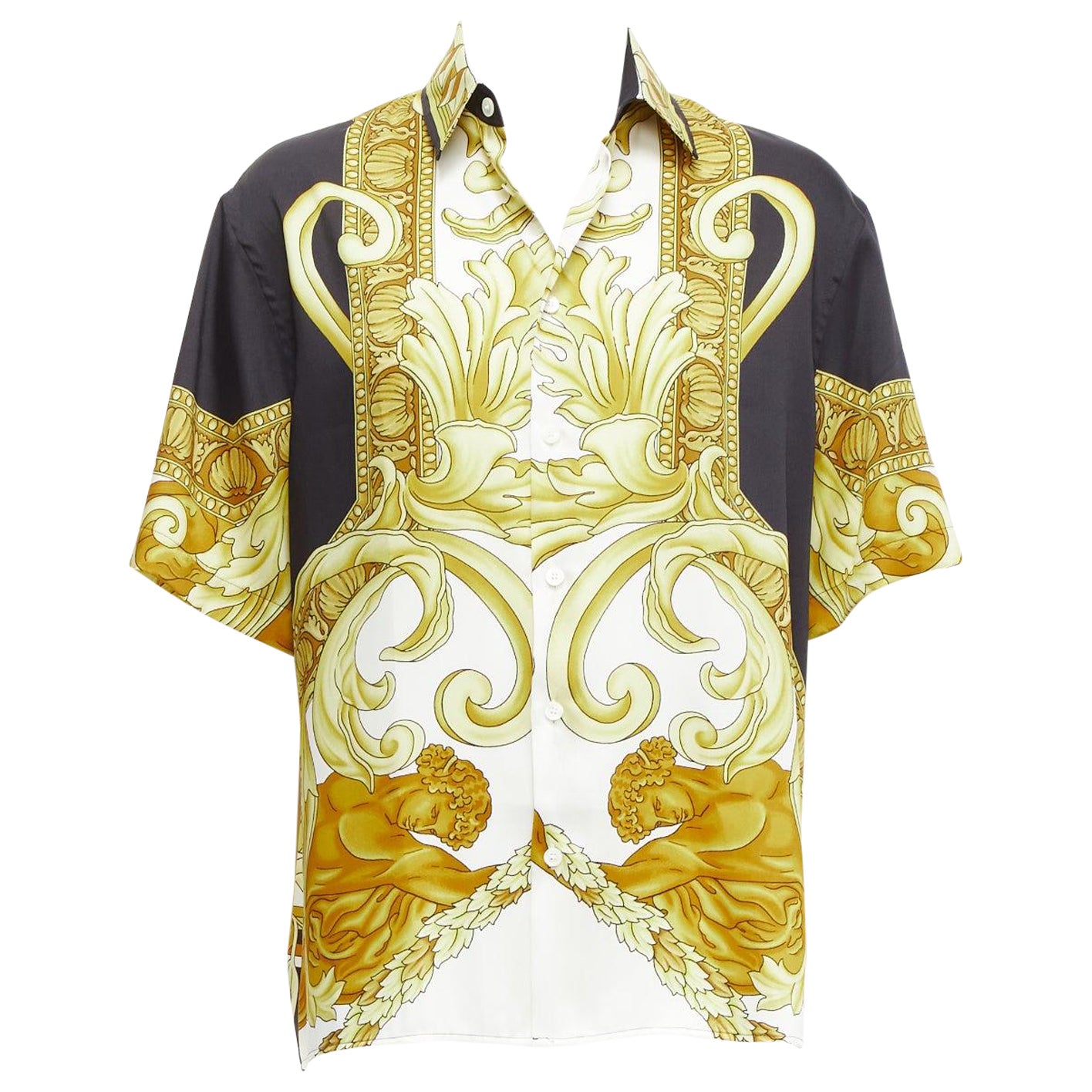 VERSACE Renaissance Barocco gold black white casual shirt IT52 XL For Sale