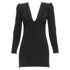 SAINT LAURENT 2022 black deep V neck wrapped buttons mini dress FR34 XS