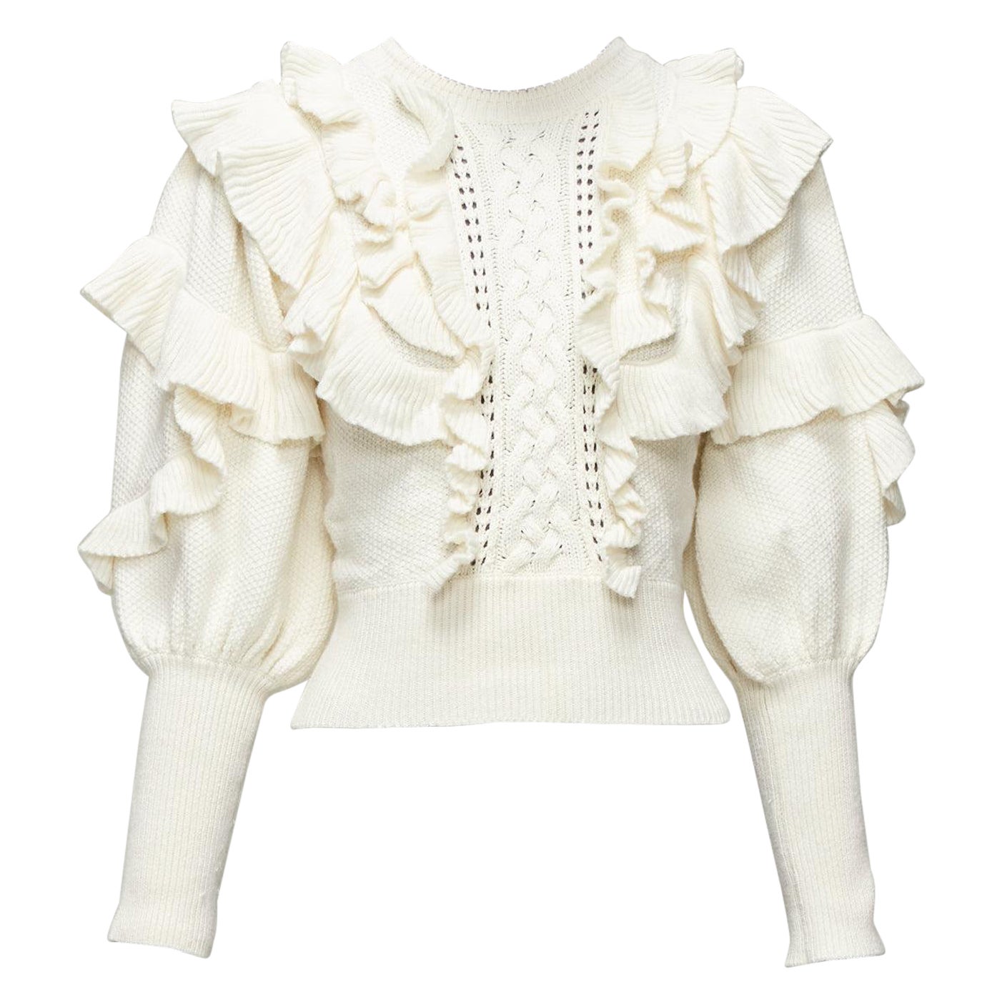 ZIMMERMANN cream cotton creme botanica flounce ruffled cotton sweater US0 XS For Sale