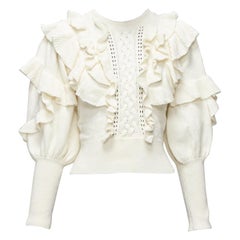 Used ZIMMERMANN cream cotton creme botanica flounce ruffled cotton sweater US0 XS