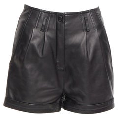 SAINT LAURENT 2020 Schwarze breite Shorts aus Lammfell und Leder mit hoher Taille und Falten FR34 XS
