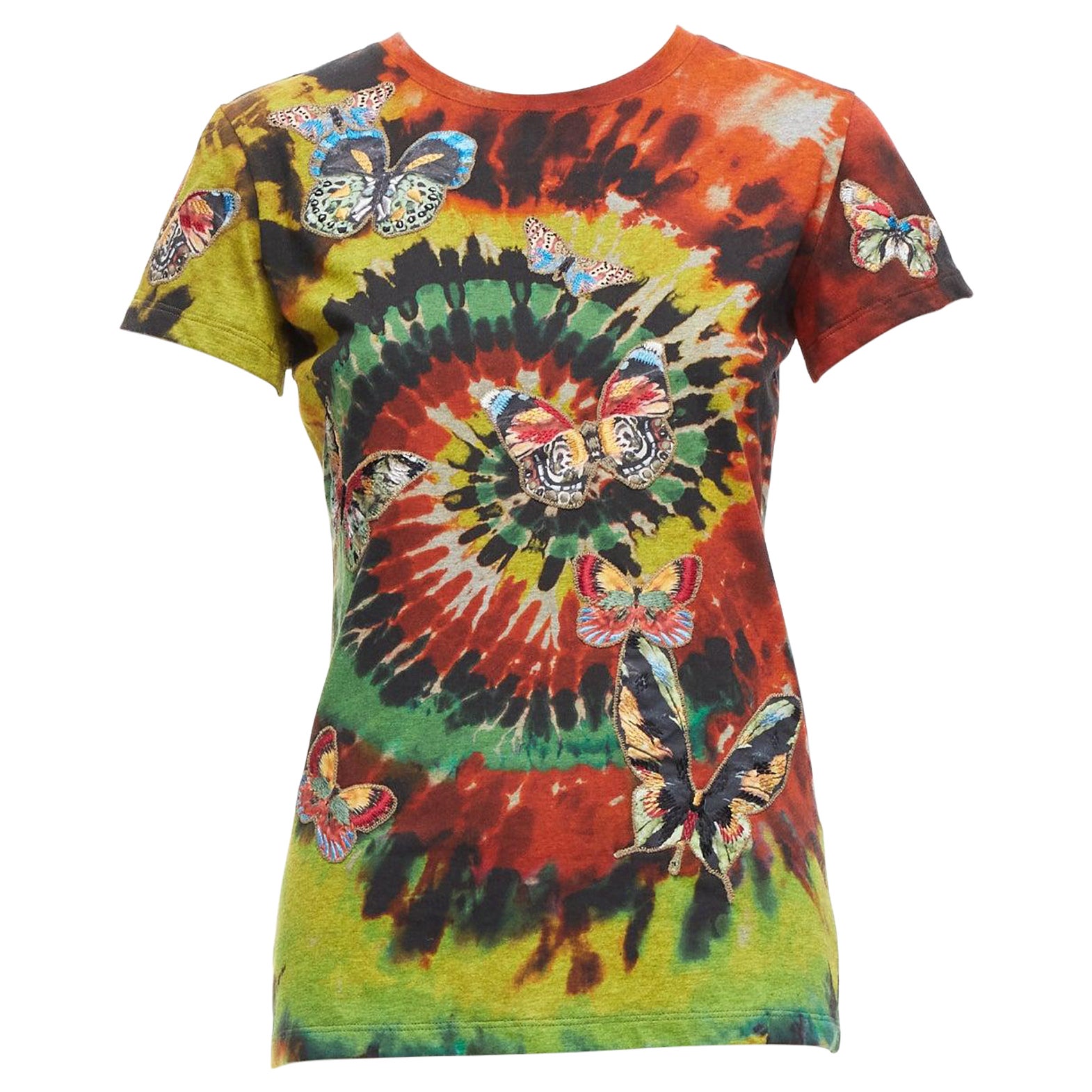 VALENTINO 2017 rainbow tie dye butterfly embroidery tshirt XS For Sale