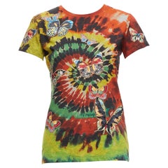 VALENTINO 2017 rainbow tie dye butterfly embroidery tshirt XS