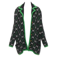 GUCCI 2018 blanc noir GG monogramme alpaga laine vert manteau en tricot S